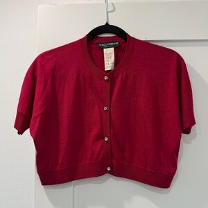 Dolce & Gabbana Raspberry Short Sleeve Cropped Cardigan with Diamond Buttons